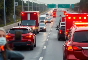 Emergency vehicles at a traffic accident on I-10
