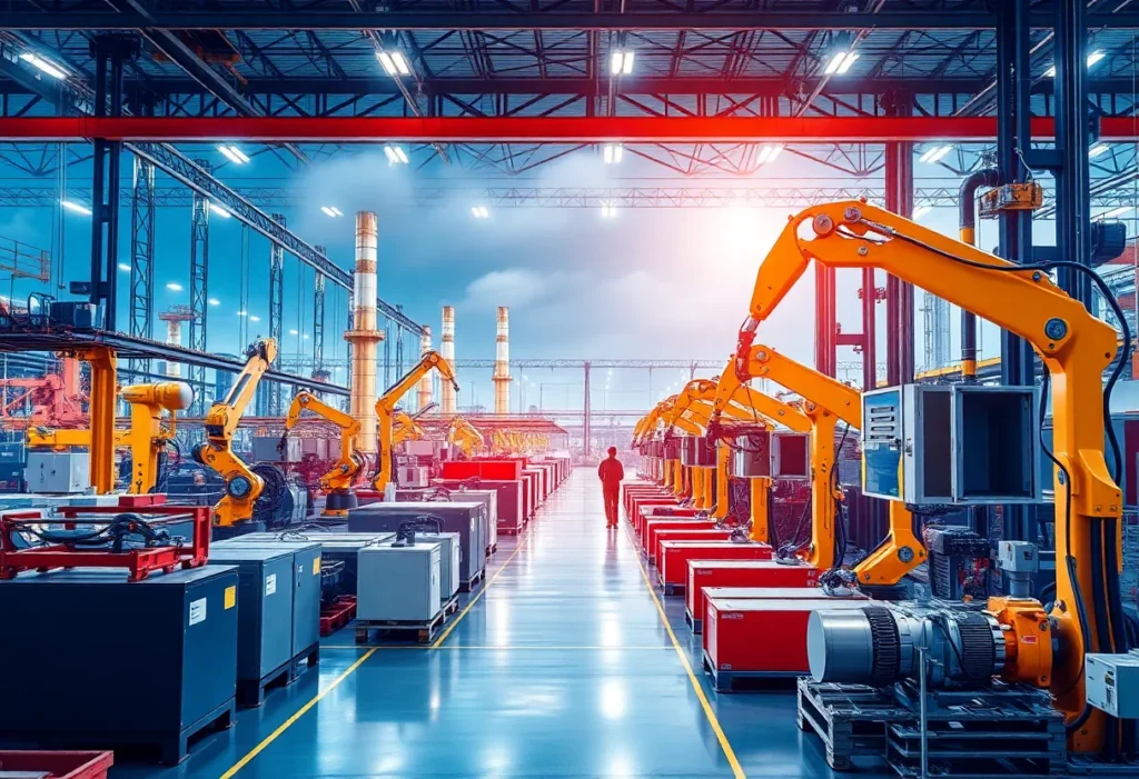 Industrial factories and automation machines in a business merger context