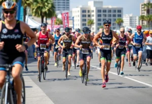Athletes competing in the IRONMAN Jacksonville triathlon