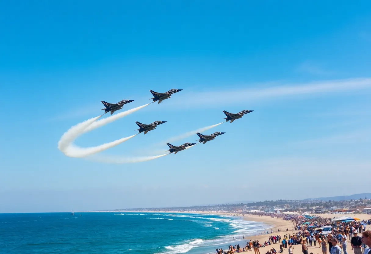Aerial performance by the U.S. Navy Blue Angels at Jacksonville Beach Air Show