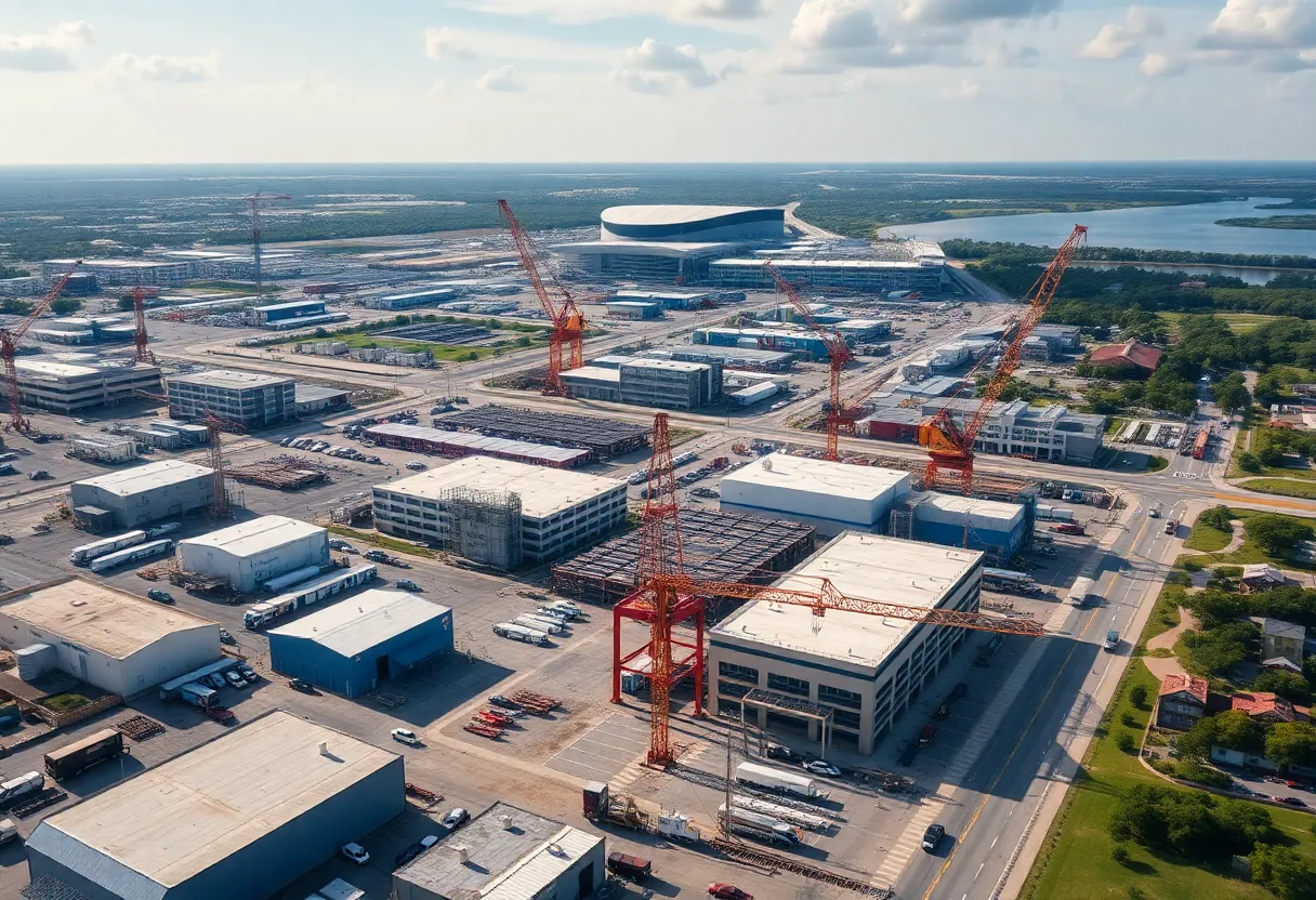 Aerial view of construction projects in Jacksonville Beach demonstrating industrial growth.