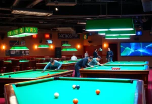 Players competing in a billiards tournament in Jacksonville.