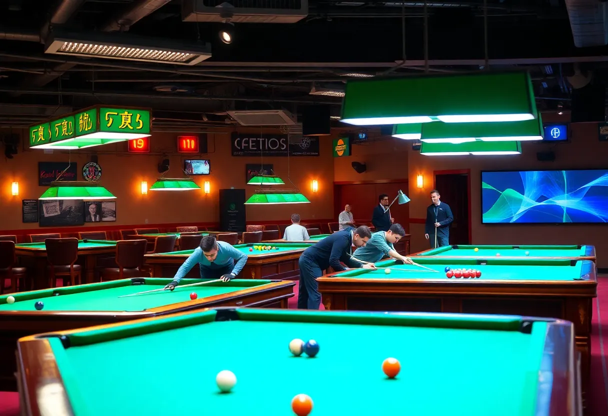 Players competing in a billiards tournament in Jacksonville.