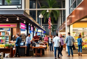 A bustling business environment in Jacksonville with entrepreneurs and market activities.