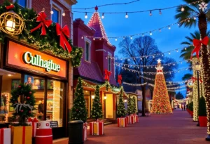 A joyful holiday scene in Jacksonville celebrating Christmas with movies and music.