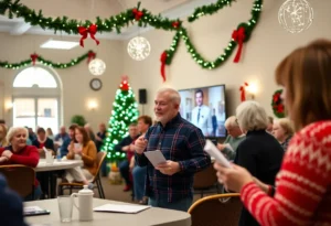 Residents participating in a Christmas movie trivia competition in Jacksonville.