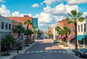 Urban landscape of Jacksonville, Florida with businesses.