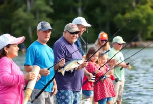Participants enjoying a fishing tournament while supporting local charity activities.