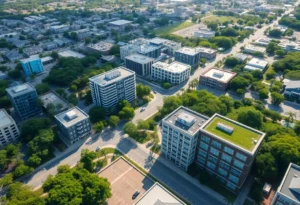Aerial view of Jacksonville, Florida highlighting urban developments and community projects.