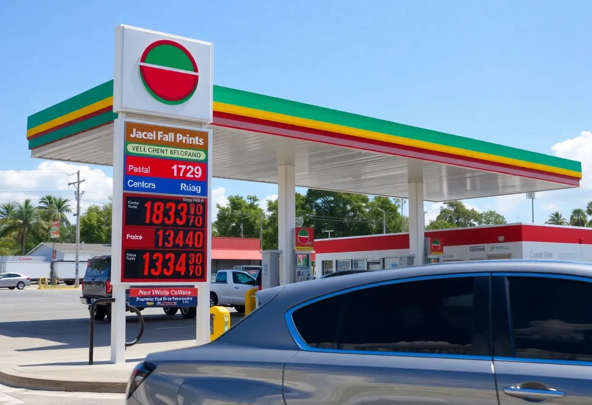 A gas station in Jacksonville displaying current gas prices