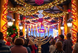 Community members celebrating Hanukkah with enhanced security measures.