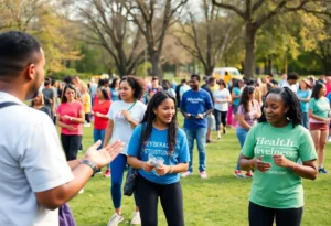 Participants engaging in fitness activities and health screenings at Let's Move Jacksonville event.
