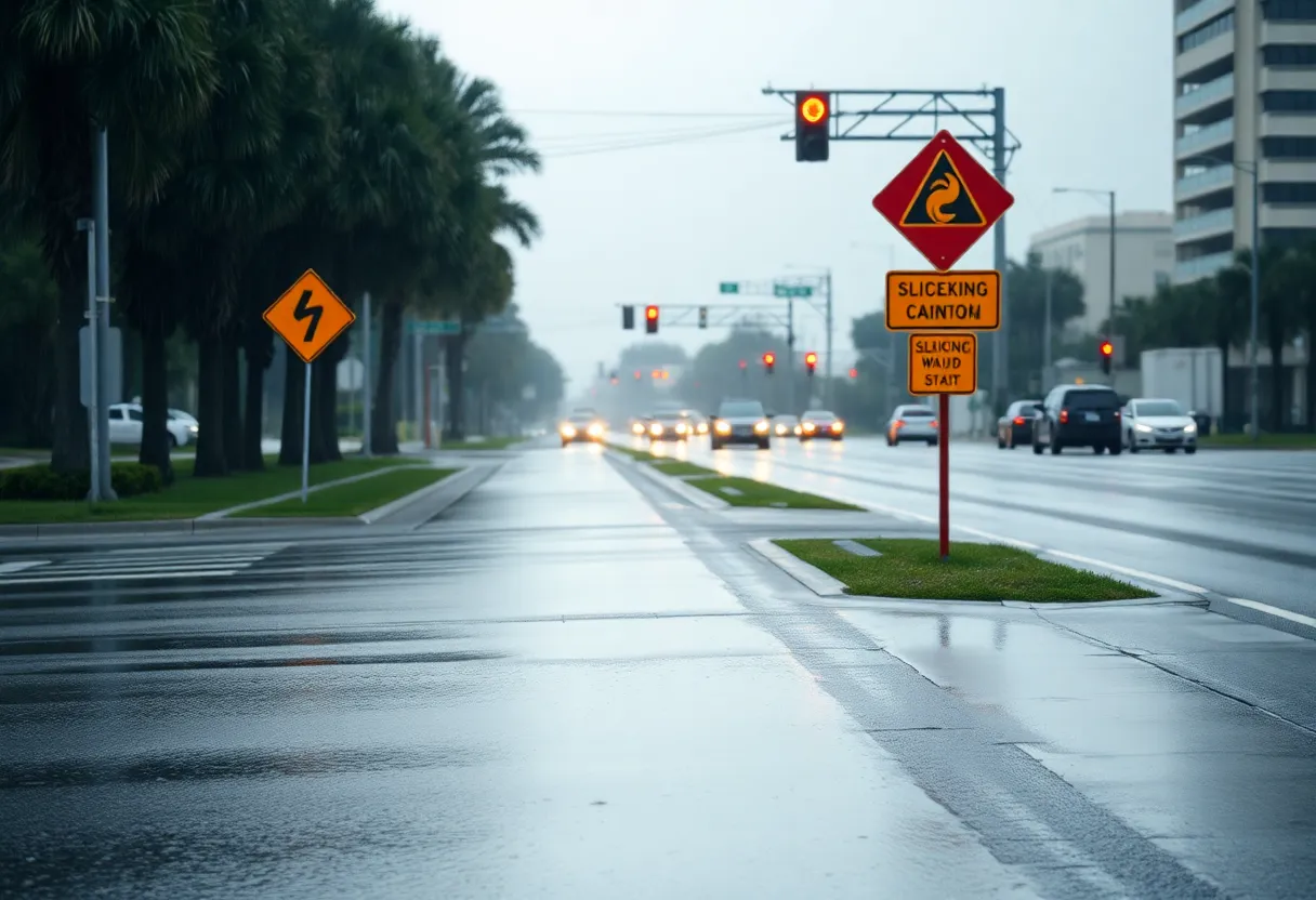 Traffic on a rainy road in Jacksonville