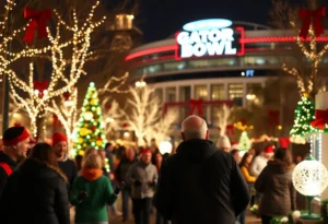 Festive decorations and community gatherings in Jacksonville, Florida during the holiday season.
