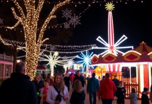 Community gathering during Jacksonville's holiday weekend with lights and festive activities.