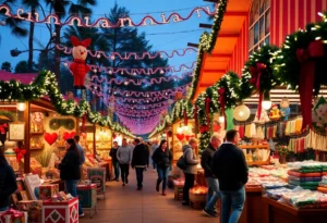 Festive atmosphere of a holiday market in Jacksonville, Florida.