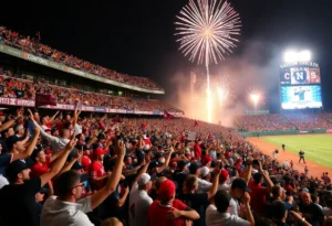 Fans celebrating at Jacksonville Jumbo Shrimp baseball game
