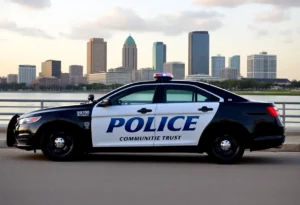 Jacksonville police car with city skyline