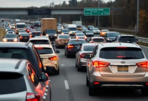 Heavy traffic on a highway during the Thanksgiving holiday