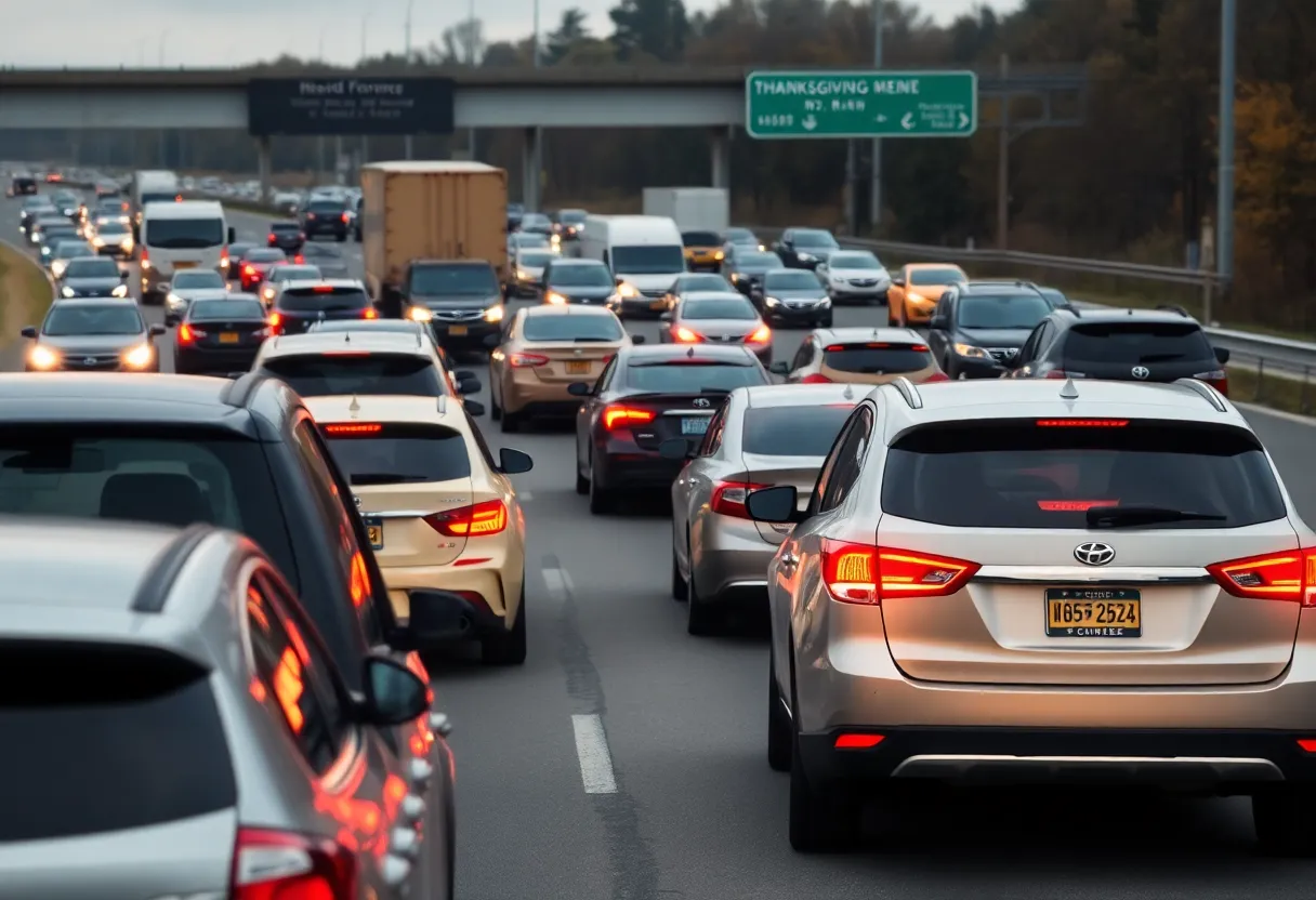 Heavy traffic on a highway during the Thanksgiving holiday