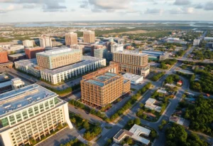 Aerial view of urban development projects in Jacksonville, Florida.