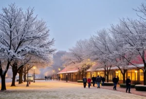 A winter scene in Jacksonville showing frost and cold weather preparations.