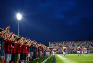 High school football teams from Jacksonville in action during a game.