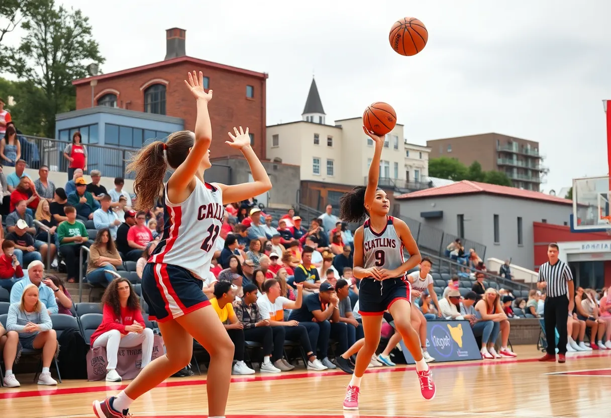 Women athletes competing in a basketball game in Jacksonville