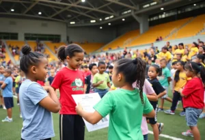 Children participating in financial literacy and athletic training activities.