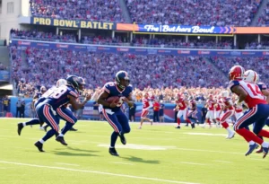 Action during a Pro Bowl game featuring vibrant players on the field.
