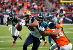 Jacksonville Jaguars players celebrating their victory over the Denver Broncos.