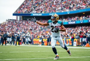 Players celebrating after a Jaguars touchdown during the game