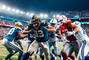 Football players from Jaguars and Colts competing on the field