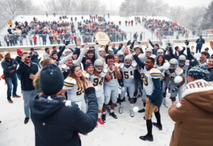 James Madison Dukes celebrating their Sun Belt Championship victory.