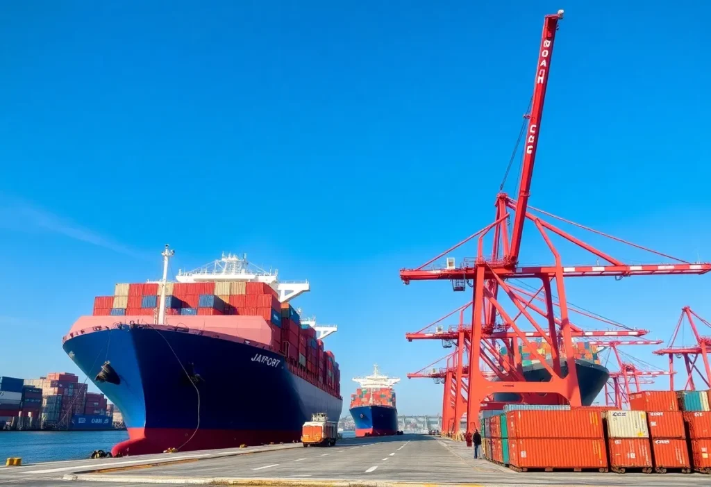 Cargo operations at JAXPORT with large ships and cranes