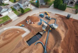 Construction workers repairing infrastructure in Normandy Village