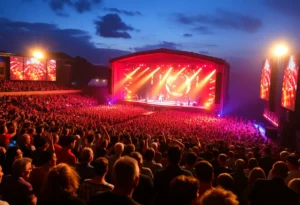 Audience enjoying the Jonas Brothers concert at Daily's Place Amphitheater.