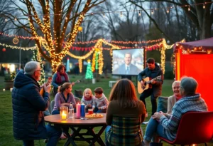 Holiday event at LaVilla in Lights park with lights, families, and music