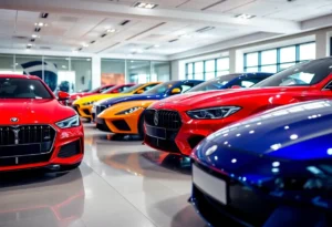 Showroom display of luxury cars under 40000