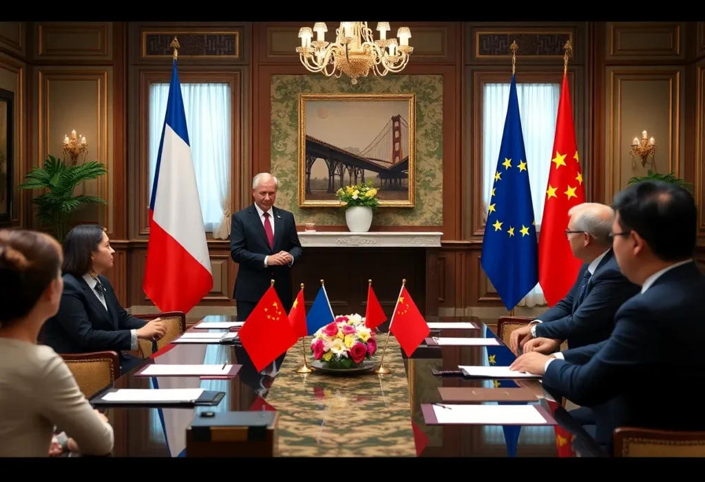 French President Macron engaging in diplomatic discussions in China