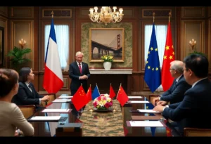 French President Macron engaging in diplomatic discussions in China