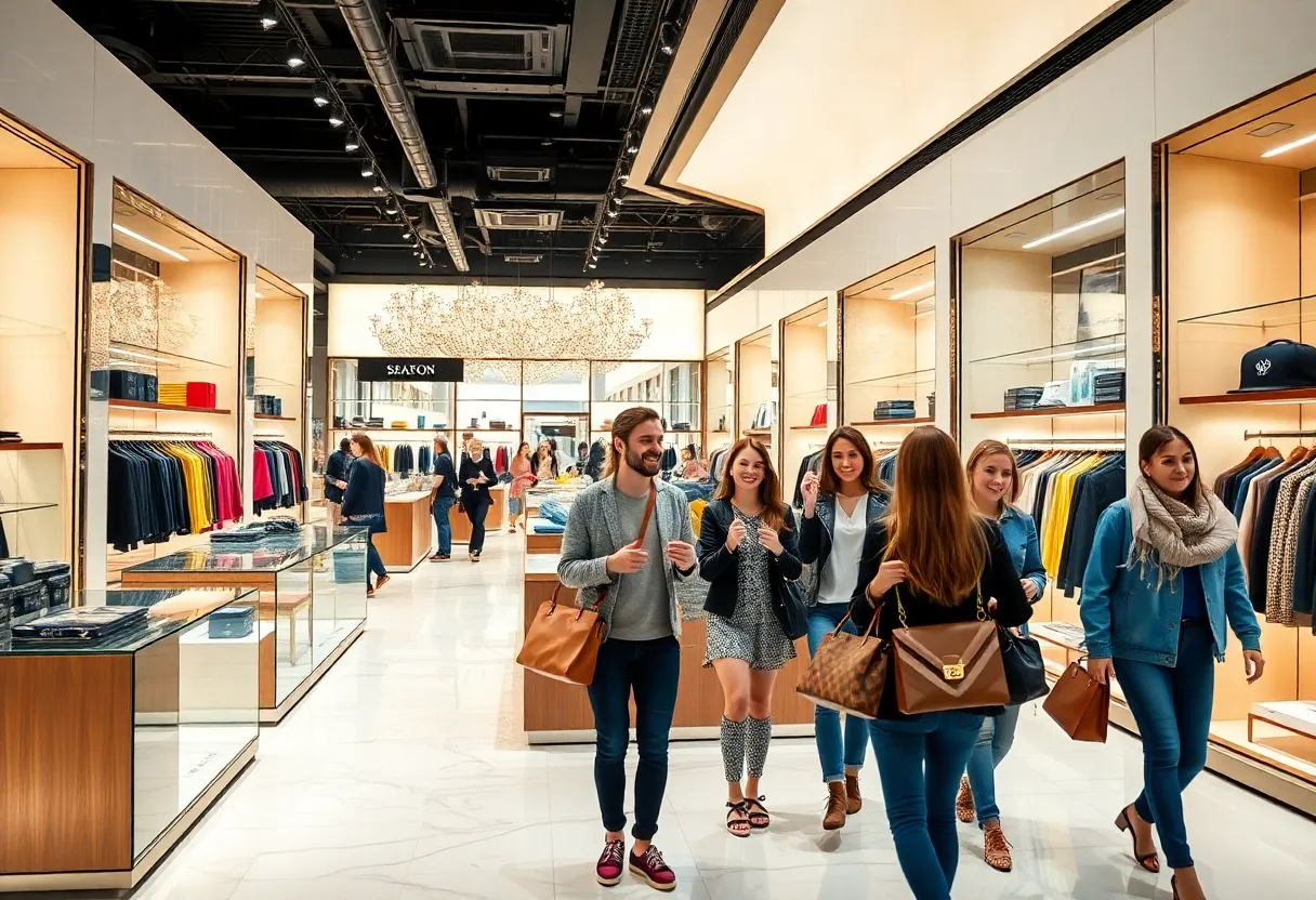 Shoppers enjoying their experience in a modern Macy's store.