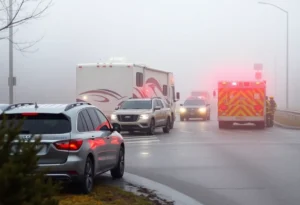 Accident scene at foggy intersection in Marion County