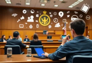 Courtroom scene during Massachusetts lawsuit against Meta