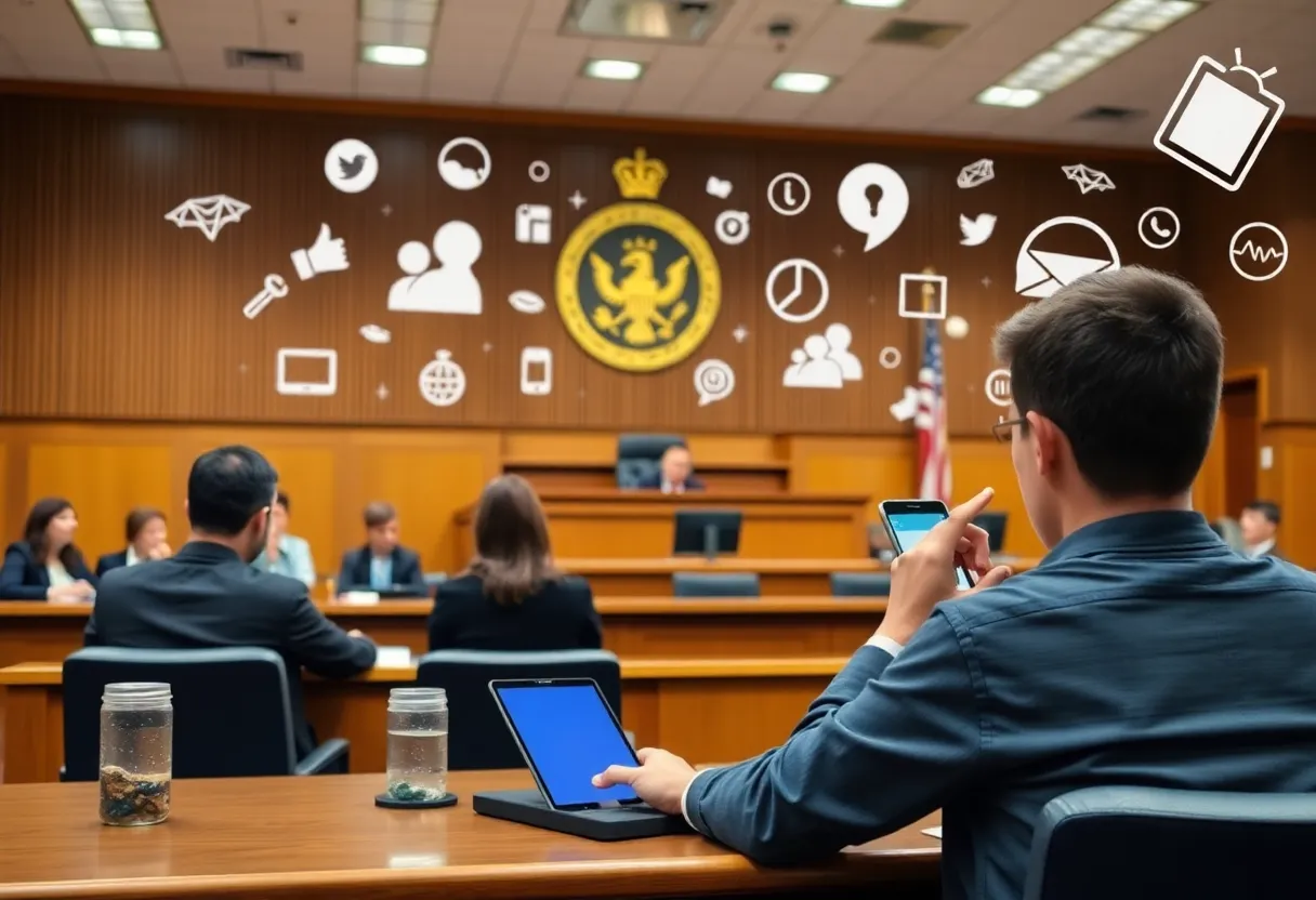 Courtroom scene during Massachusetts lawsuit against Meta