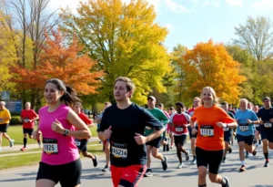 Runners participating in the Medal Madness 5K event at Lake Beresford Park.