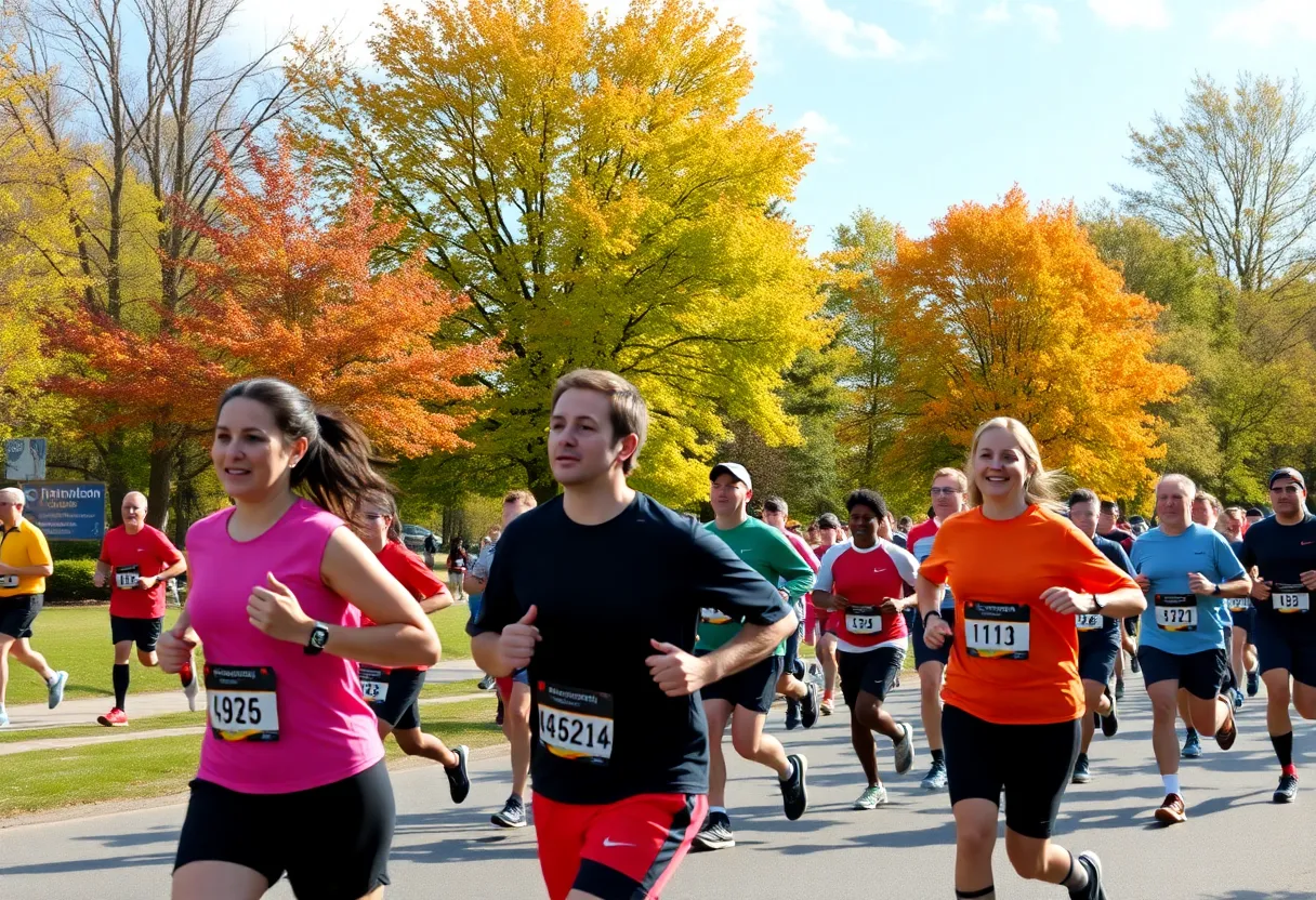 Runners participating in the Medal Madness 5K event at Lake Beresford Park.