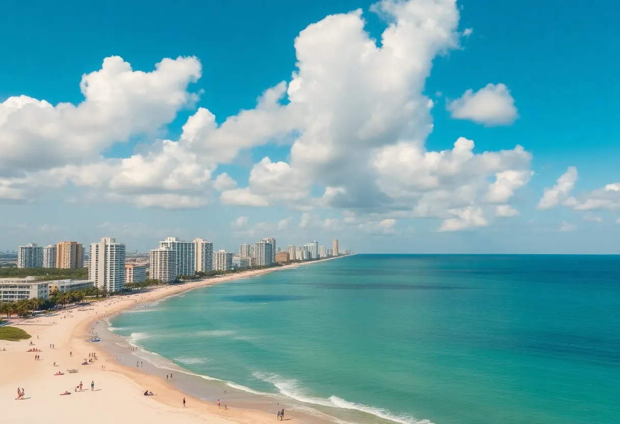 Scenic view of Miami beach during warm weather with scattered clouds.