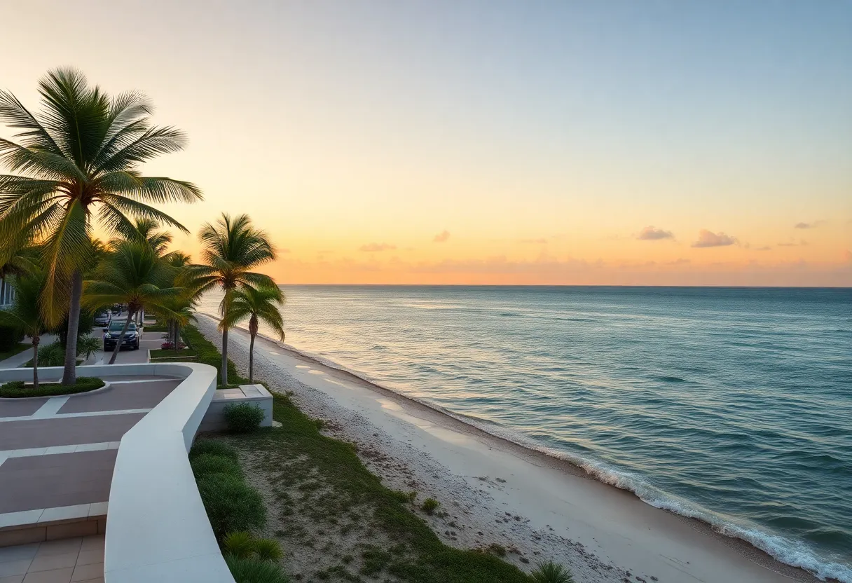 Sunset view of Miami showcasing palm trees and warm weather