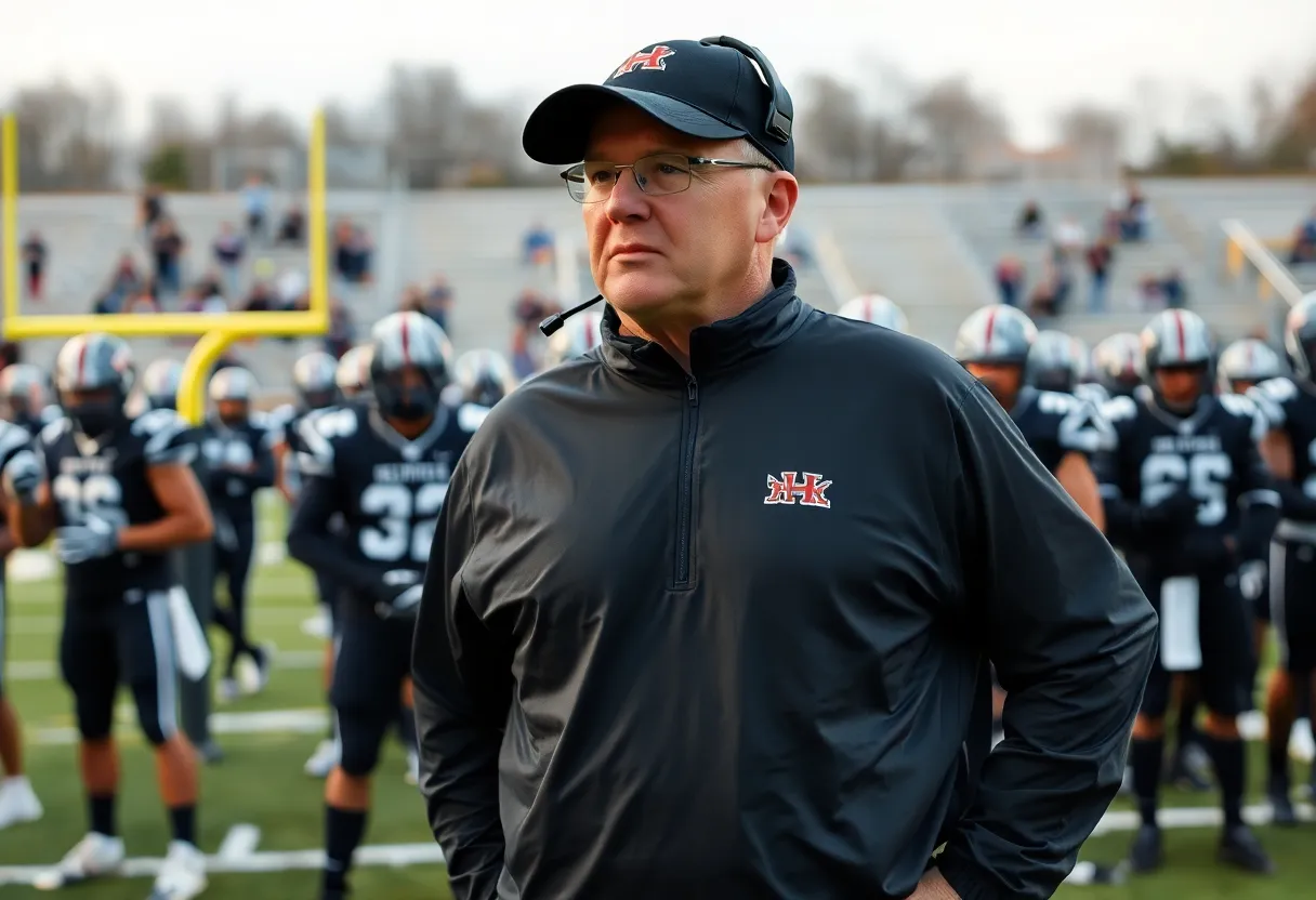 A college football coach observing a game on the sidelines.